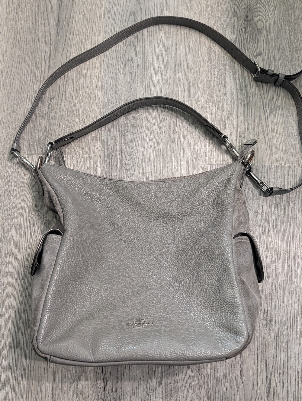 Rare Coach Pennie Grey Suede Pebbled Leather Hobo Shoulder Crossbody Bag